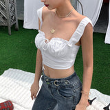 Hot Women Sexy Tank Top Show Chest Navel Solid Ribbon Soft fabric Summer 2020 Female Vest Crop Tops Basic Slim Knitted Lady Top