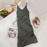 Spaghetti V Neck Solid Knitted Dress