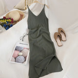 Spaghetti V Neck Solid Knitted Dress