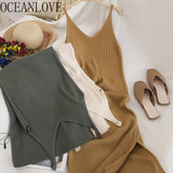 Spaghetti V Neck Solid Knitted Dress