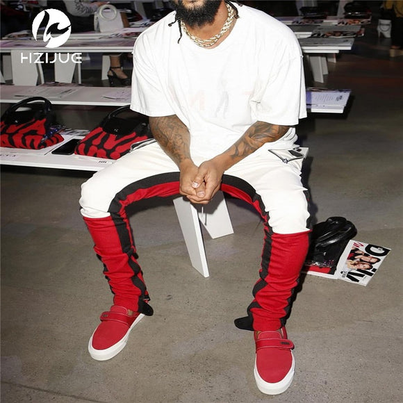 Vintage Color Block Patchwork Sweatpants Men's Hip Hop Side Zipper Casual Elastic Waist Joggers Pants Streetwear