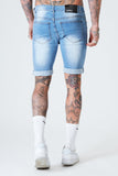 Distressed Skinny Denim Shorts - Light Blue