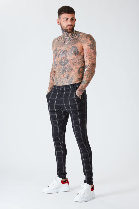 Luxe Grid Check Trousers - Black