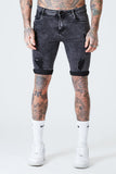 Duke Distressed Skinny Denim Shorts - Dark Grey