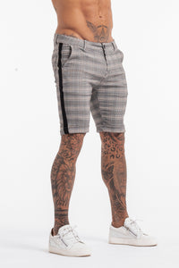 Check Shorts With Black Stripe - Stone Grey