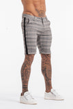 Check Shorts With Black Stripe - Stone Grey