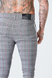Skinny Check Trousers With White Stripe - Grey