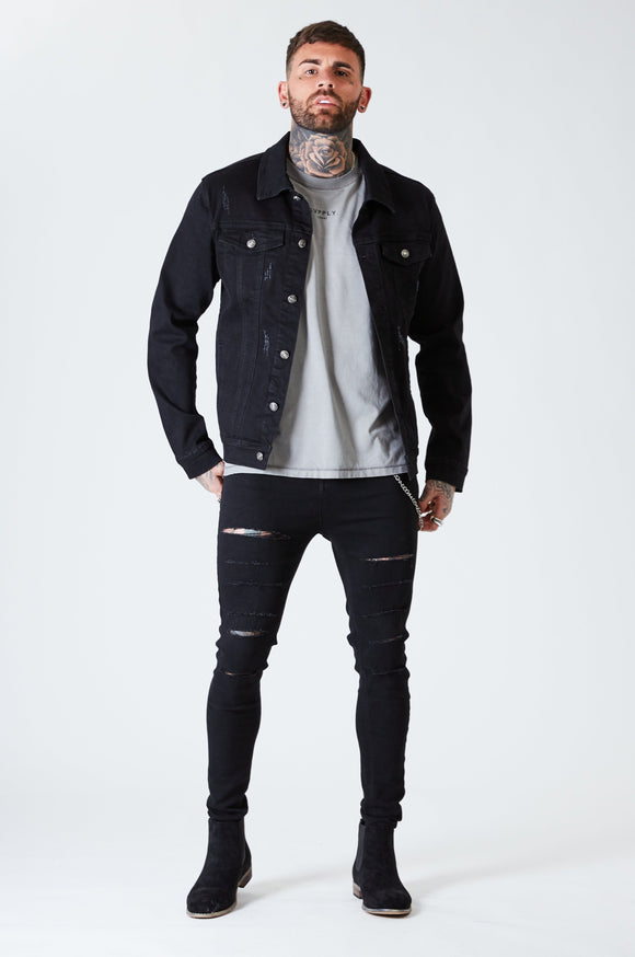 Distressed Denim Jacket - Black